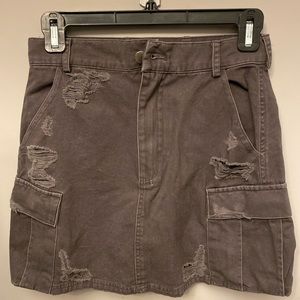 Mauve/purple Carmar denim skirt with rips, real pockets, size 8